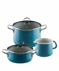Riess Emaille Riess Geschirr-Set Aus Emaille, 3-tlg. In Aquamarin