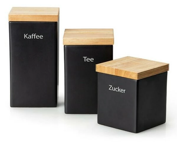 Continenta Vorratsdose Quadratisch Mit Holzdeckel, Matt Schwarz 10 X 10 X 12,5 Cm 3 Continenta Vorratsdose Quadratisch Mit Holzdeckel, Matt Schwarz 10 X 10 X 12,5 Cm