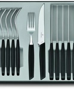 Victorinox Swiss Modern Besteck-Set Mit Steakmessern, 12-teilig, Schwarz