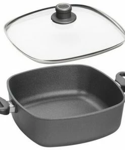 Woll Gussbräter Induktion + Sicherheitsglasdeckel Titanium Nowo, Viereckig 24 X 24 Cm/ 10 Cm/ 4,0 L